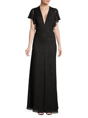 Jill Jill Stuart Dotted Flutter Plungeneck Maxi Dress