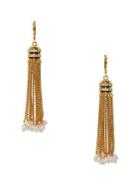 Vince Camuto Goldtone, 6mm Freshwater Pearl And Glass Stone Tassel Earrings