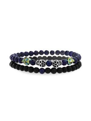 Lord & Taylor Skull Stainless Steel 2-piece Beaded Bracelet Set