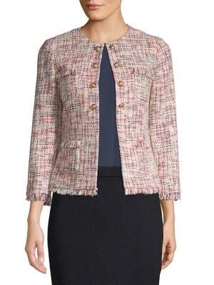 Tahari Arthur S. Levine Double-button Fringed Tweed Jacket