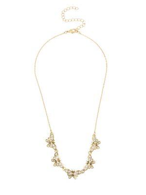 Miriam Haskell Vintage Floral Crystal Butterfly Frontal Necklace