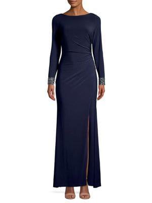 Vince Camuto Embellished Sunray Slit Gown