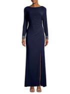 Vince Camuto Embellished Sunray Slit Gown