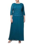 Alex Evenings Plus Illusion-sleeve Sequin-bodice Gown