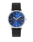 Ted Baker London Brit Stainless Steel Leather Band Watch