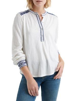 Lucky Brand Embroidered Half Button-front Blouse