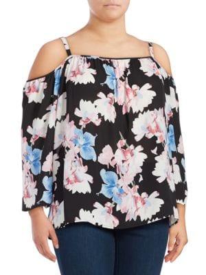 Vince Camuto Plus Plus Floral-print Cold-shoulder Top