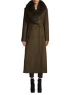 1 Madison Double Breasted Fox Fur-trimmed Long Coat