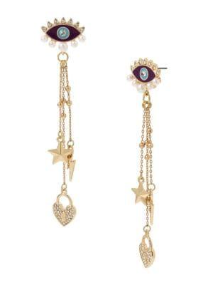 Bcbgeneration Starry Eyed Goldtone & Faux Pearl Evil Eye Multi Charm Fringe Earrings