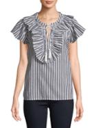 Lord & Taylor Tasseled Plunge Ruffle Top