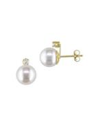 Sonatina 8-9mm Cultured Freshwater Pearl, Diamond And 14k Yellow Gold Stud Earrings