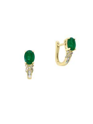Effy Brasilica Diamond, Natural Emerald And 14k Yellow Gold Earrings