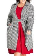 City Chic Plus Printed Fit-&-flare Trench Coat