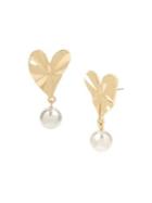 Bcbgeneration Goldtone And Faux Pearl Crinkle Heart Drop Earrings