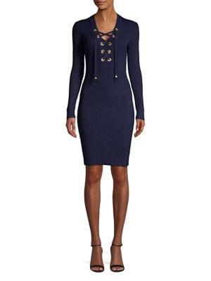 Michael Michael Kors Lace-up Ribbed Sheath Dress