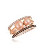 Le Vian Chocolatier 5-8mm Pink Freshwater Pearl, White Diamond, Brown Diamond And 14k Rose Gold Statement Ring, 0.50tcw
