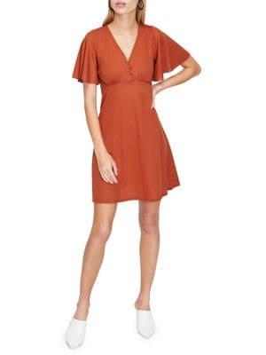 Miss Selfridge Button Ruffle Short Sleeve Dress