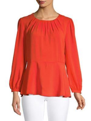 Imnyc Isaac Mizrahi Grenadine Pleat-neck Peplum Blouse