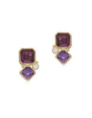 Ripka Boca Rhodolite, Amethyst, Diamond And 14k Yellow Gold Stud Earrings