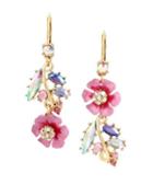 Betsey Johnson Floral Crystal Stem Mismatched Drop Earrings