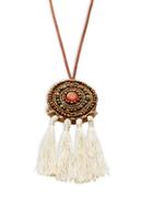 Design Lab Lord & Taylor Beaded Tassel Disc Pendant Necklace