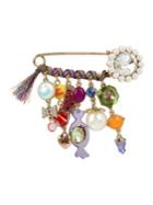 Betsey Johnson Safety Pin Faux Pearl & Multiple-charm Brooch