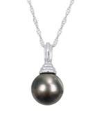 Sonatina 14k White Gold & 8.5-9mm Black Round Tahitian Pearl Pendant Necklace
