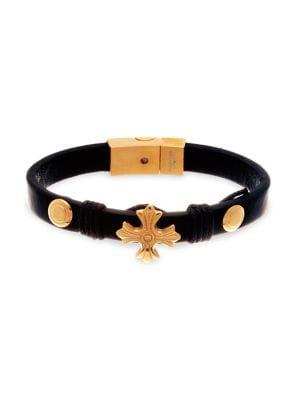Lord & Taylor Stainless Steel & Leather Cross Bracelet