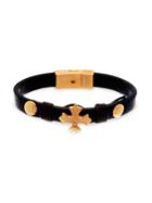 Lord & Taylor Stainless Steel & Leather Cross Bracelet