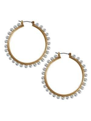Lucky Brand Turkish Riviera Goldtone And Faux Pearl Hoop Earrings