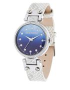 Steve Madden Crystal, Glass And Leather Watch