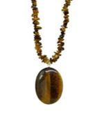 Lord & Taylor Sterling Silver And Tiger Eye Pendant Chip Necklace