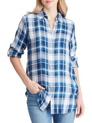Lauren Ralph Lauren Petite Relaxed-fit Plaid Twill Button-down Shirt