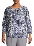 Lucky Brand Plus Printed Cotton Blend Top