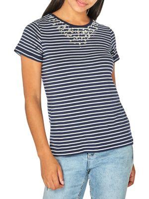 Dorothy Perkins Short-sleeve Striped Embellished Tee