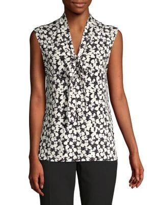 Karl Lagerfeld Paris Sleeveless Printed Tie-neck Top