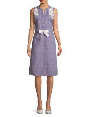 Ivanka Trump Windowpane Cotton Shirtdress