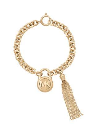 Michael Kors Crystal & Stainless Steel Tassel Charm Bracelet