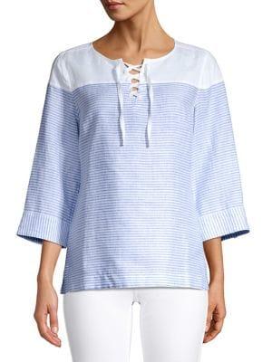 Tommy Bahama Crystaline Waters Lace-up Linen Top