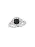 Sonatina 14k White Gold, Black And White Diamond Halo Engagement Ring