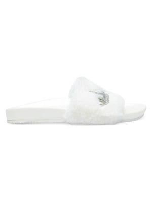 Betsey Johnson Blue Alice Faux Fur Slides