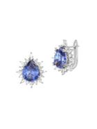 Lord & Taylor Rhodium-plated Sterling Silver, Tanzanite & Teardrop Crystal Halo Clip Earrings