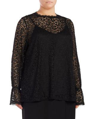 Lord & Taylor Plus Knit Lace Top