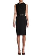 Calvin Klein Asymmetric V-neck Belted Sheath Dress