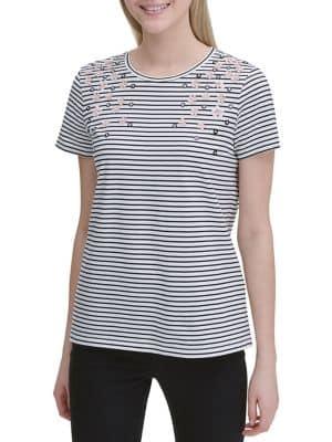 Calvin Klein Embellished Floral Stripe Tee