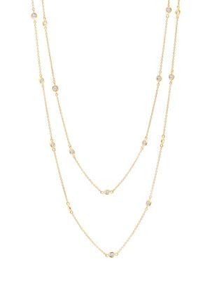 Crislu Classic Crystal, Sterling Silver And 18k Yellow Gold Bezel Necklace