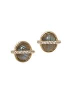 Sole Society Goldtone And Labradorite Bisected Stud Earrings