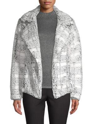 Vince Camuto Plaid Fuzzy Open Jacket