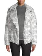 Vince Camuto Plaid Fuzzy Open Jacket