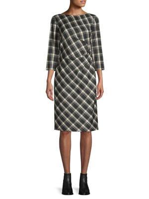 Weekend Max Mara Fiorina Plaid Side Ruch Wool-blend Shift Dress